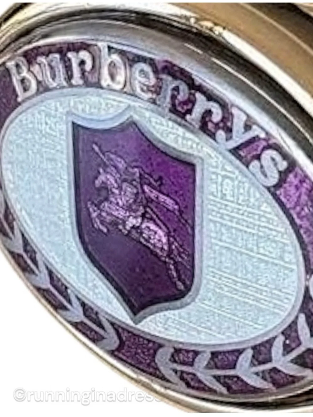 VTG Burberrys Gold Purple Nova Check Equestrian Knight Enamel Cufflink Bar Set